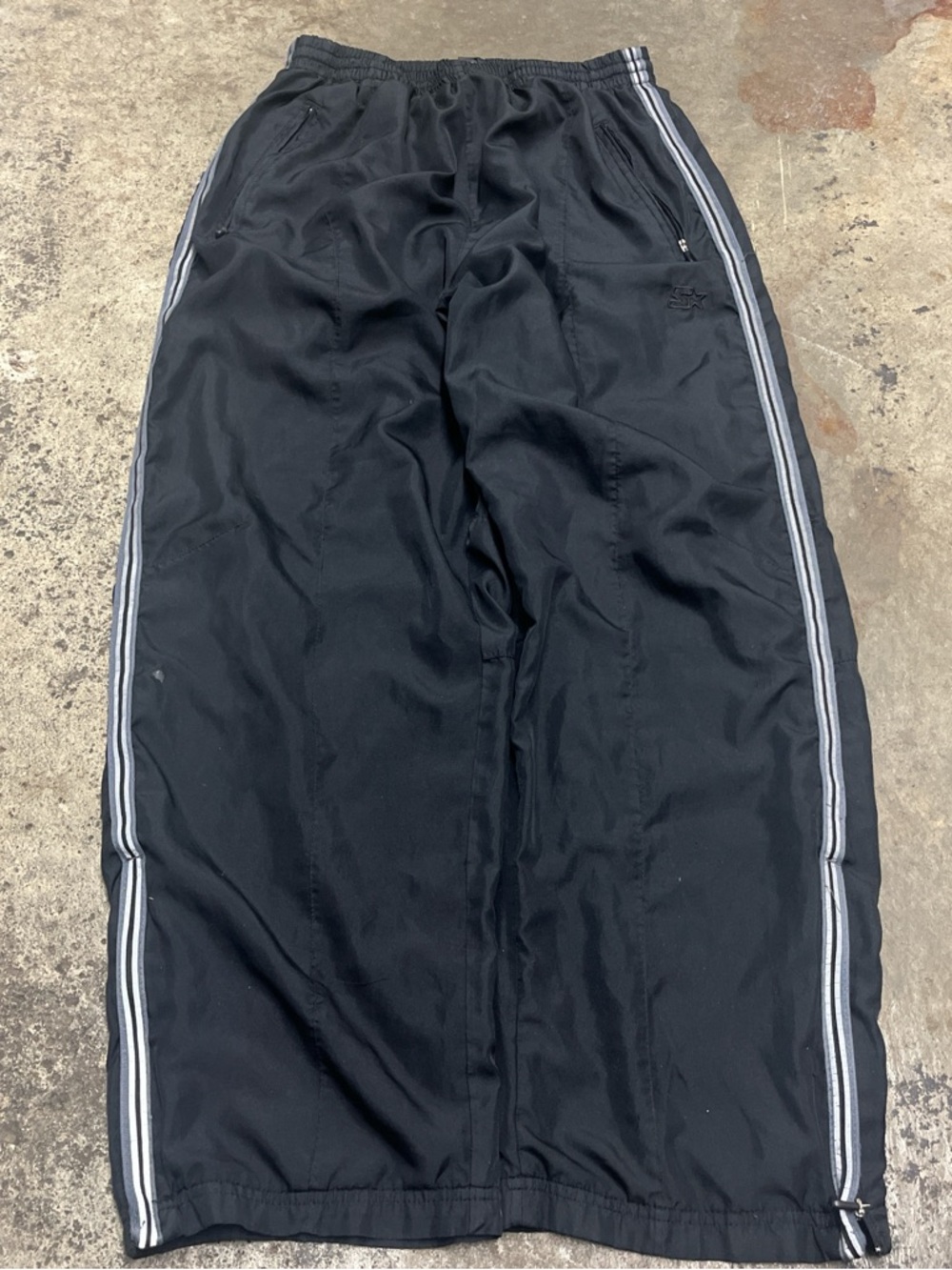 Y2K Starter Track Pants Men’s Medium Black Baggy Lightweight Breathable Sports